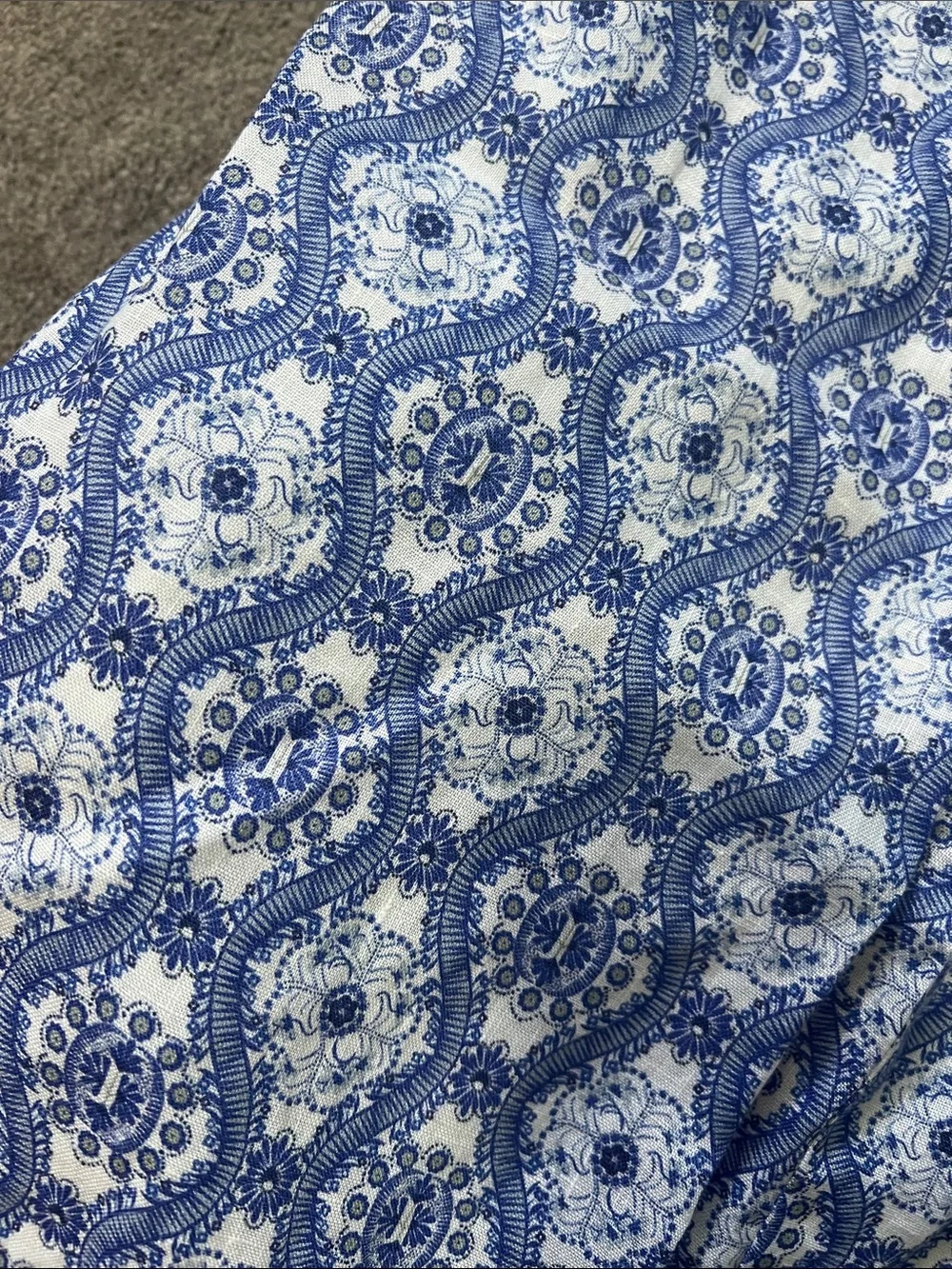 Saloni Rachel Jumpsuit Blue White Floral Lace Print Linen Size 6 Wide Leg‎ Chic